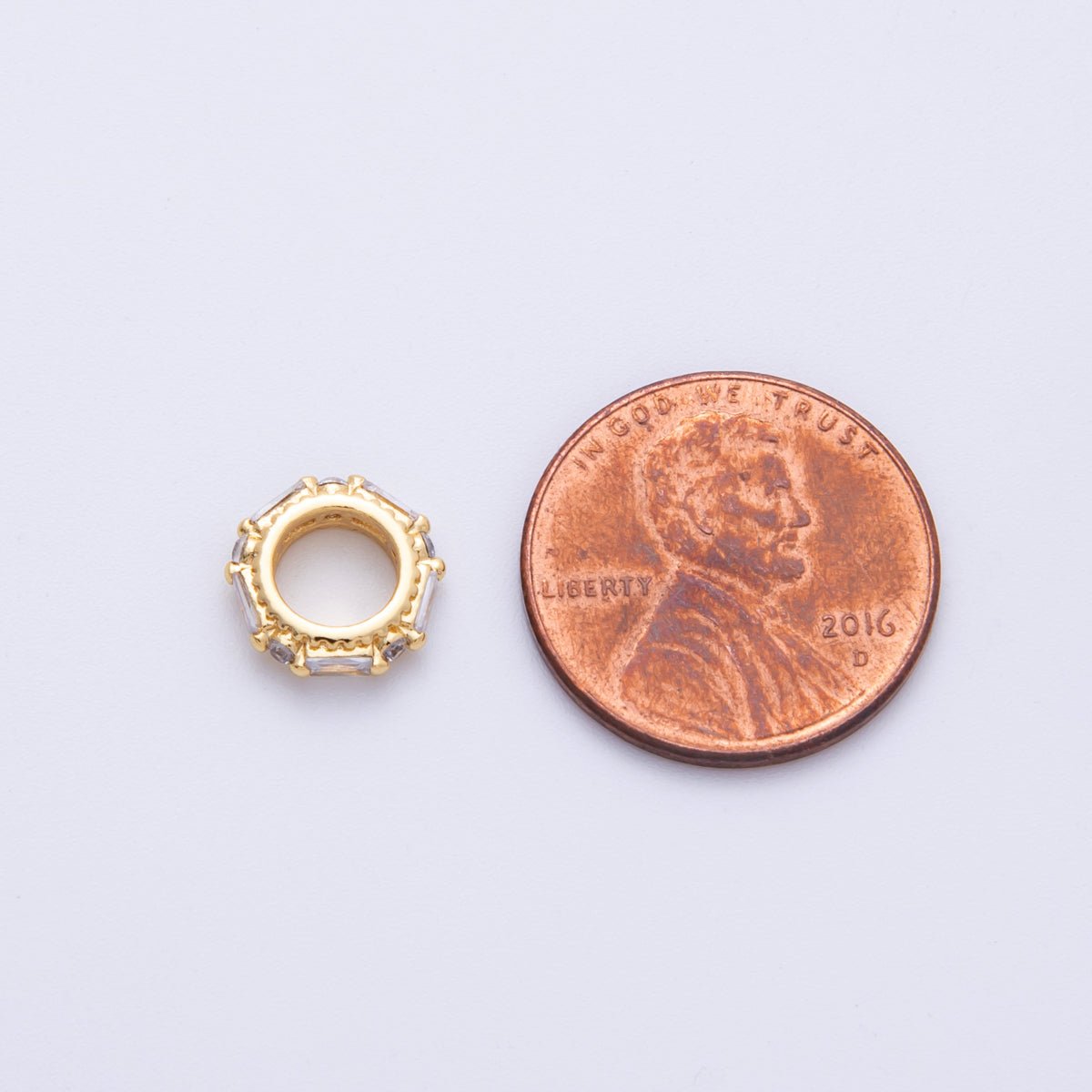 14K Gold Filled 9.8mm Clear CZ Baguette Round Rondelle Spacer Bead | Beads-00002