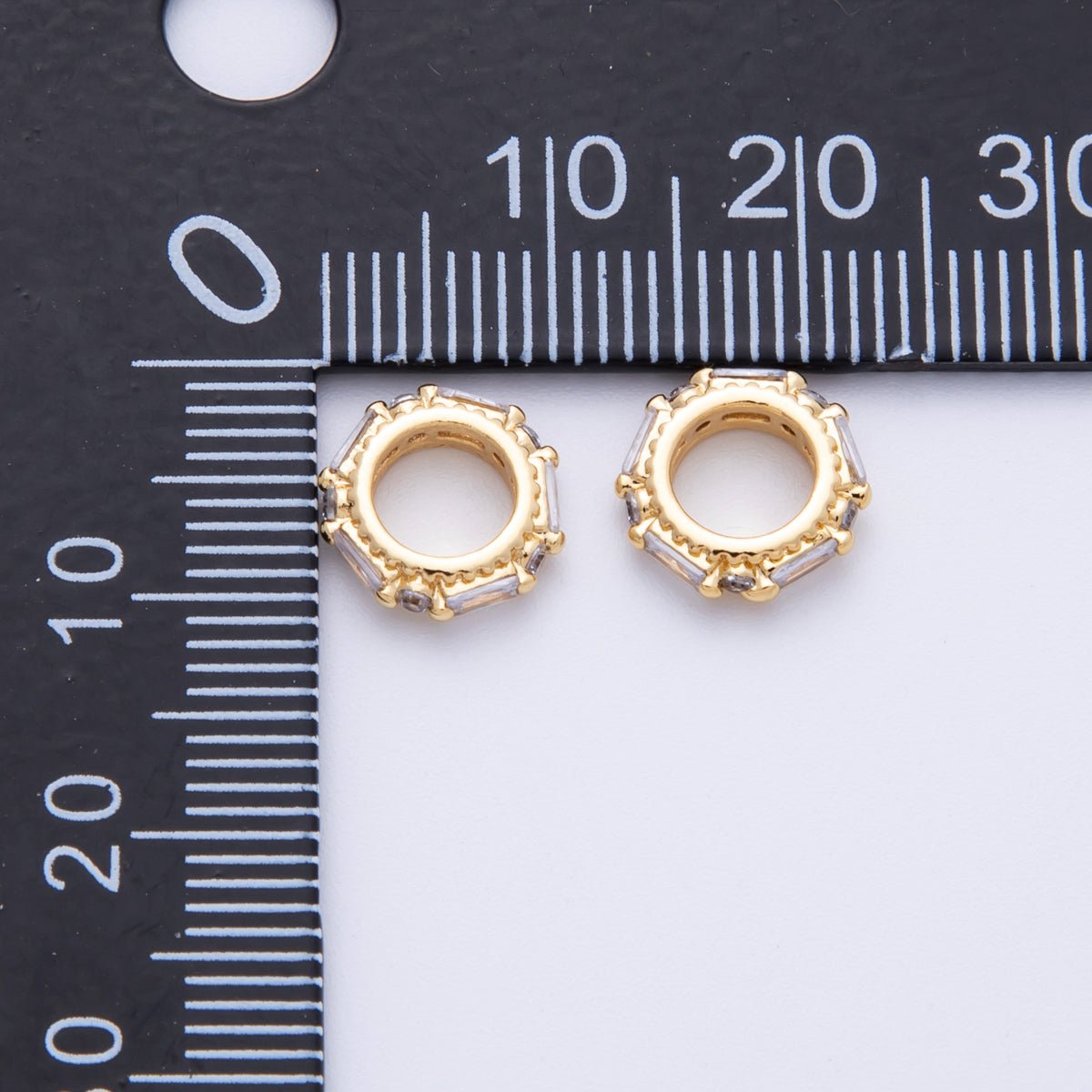 14K Gold Filled 9.8mm Clear CZ Baguette Round Rondelle Spacer Bead | Beads-00002