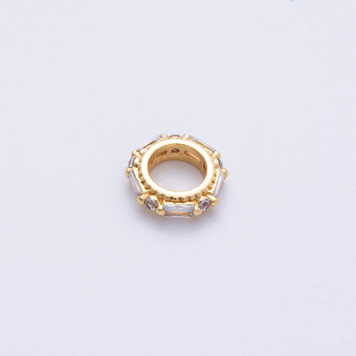 14K Gold Filled 9.8mm Clear CZ Baguette Round Rondelle Spacer Bead | Beads-00002