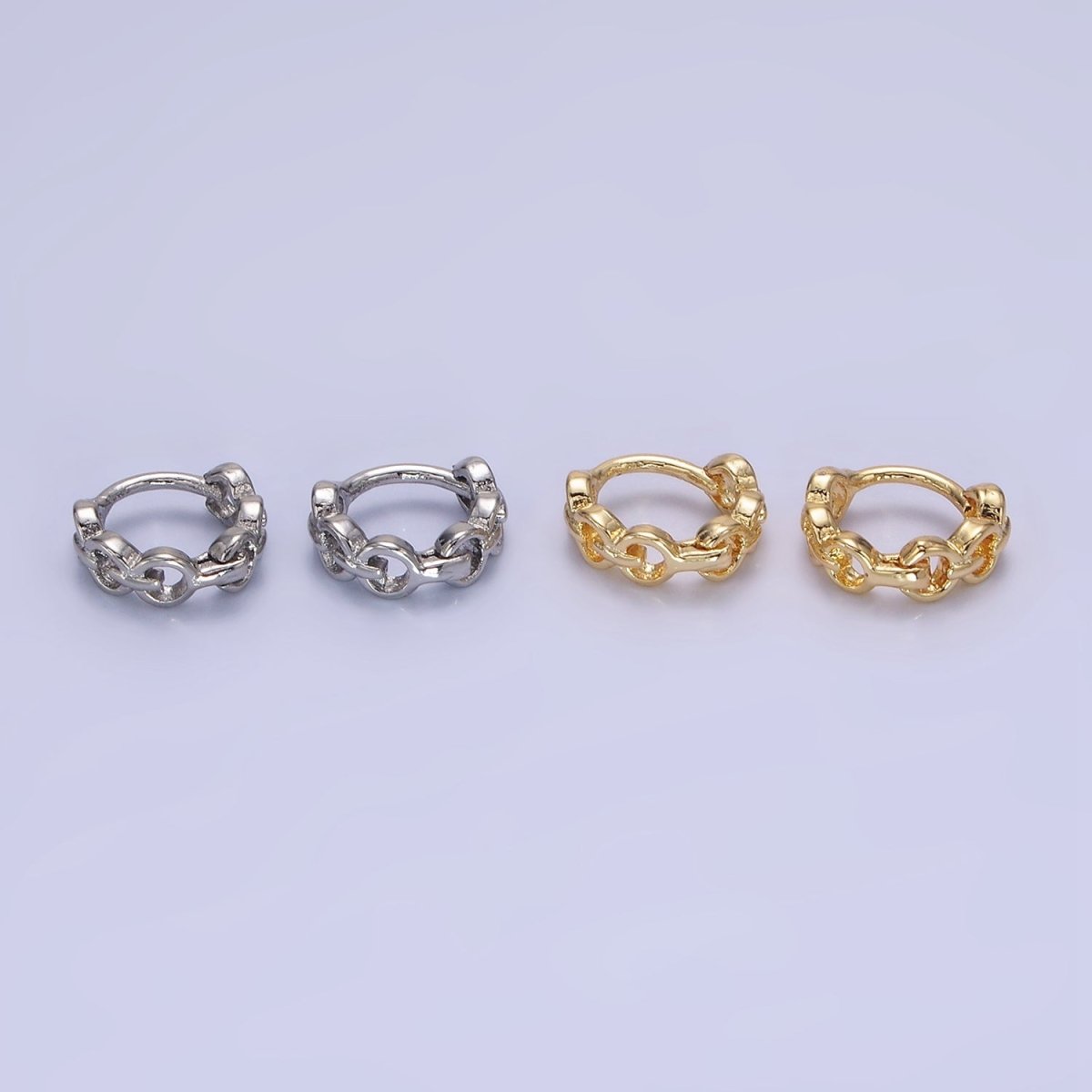 14K Gold Filled 9mm Cable Link Cartilage Huggie Earrings in Gold &amp; Silver | AB1252 AB1253