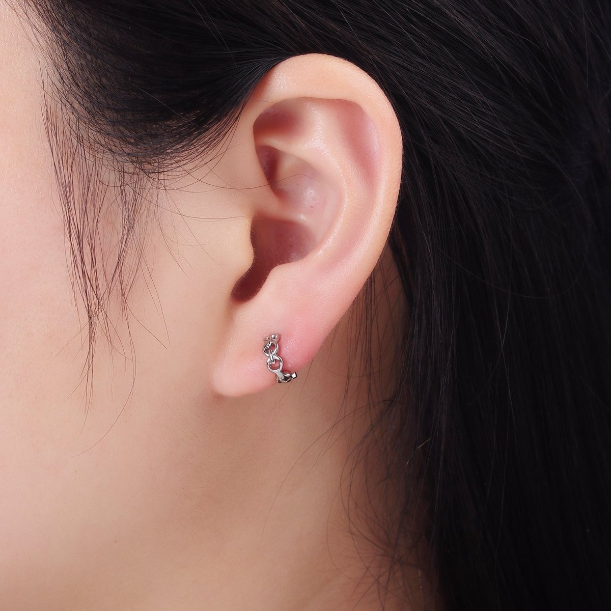 14K Gold Filled 9mm Cable Link Cartilage Huggie Earrings in Gold &amp; Silver | AB1252 AB1253