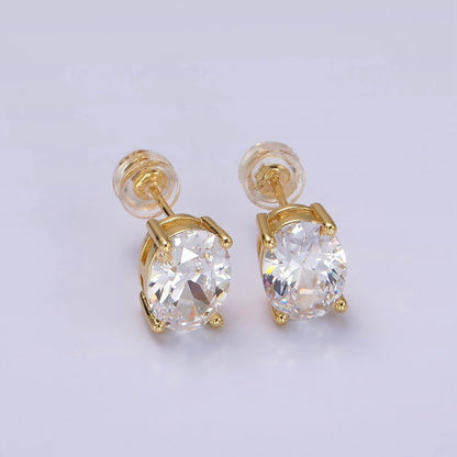 14K Gold Filled 9mm Clear CZ Oval Stud Earrings | V188