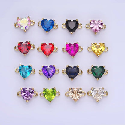 14K Gold Filled 9mm  CZ Cubic Zirconia Heart Connector | G324