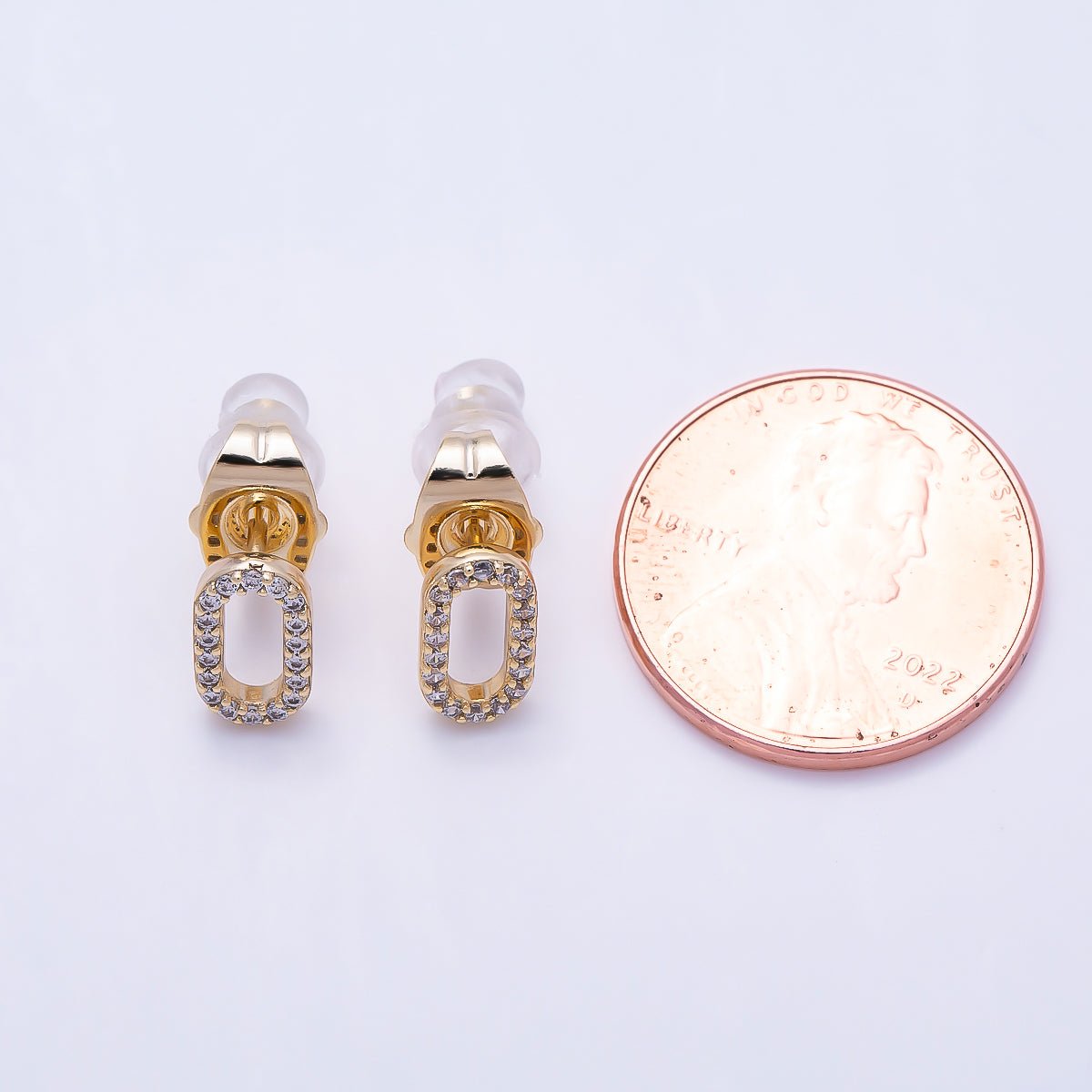 14K Gold Filled 9mm Micro Paved CZ Oval Link Stud Earrings | Earrings-00703