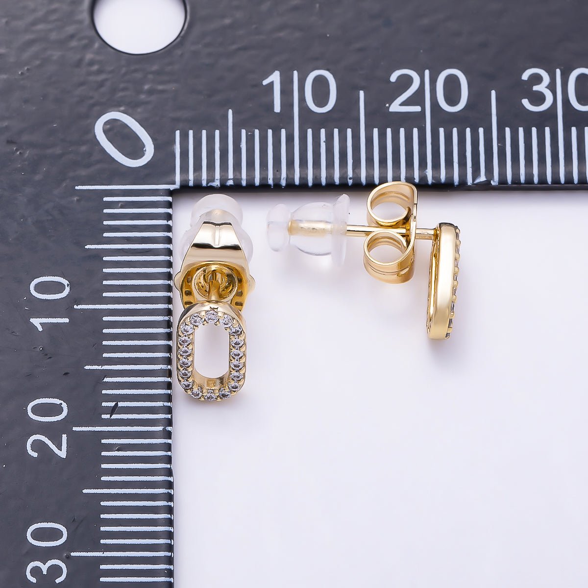 14K Gold Filled 9mm Micro Paved CZ Oval Link Stud Earrings | Earrings-00703
