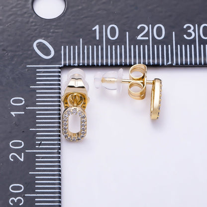 14K Gold Filled 9mm Micro Paved CZ Oval Link Stud Earrings | Earrings-00703