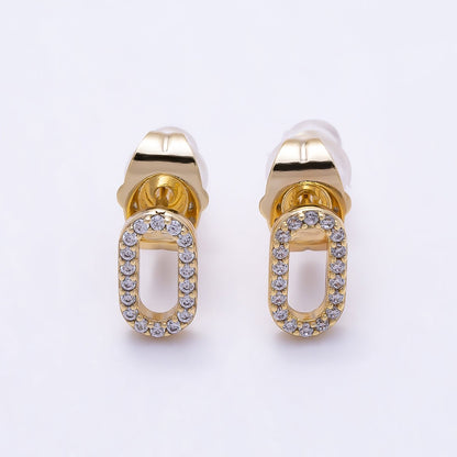 14K Gold Filled 9mm Micro Paved CZ Oval Link Stud Earrings | Earrings-00703