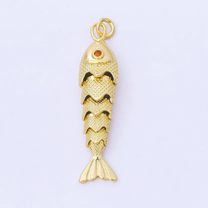 14K Gold Filled 9mm Orange CZ Multidimensional Textured Fish Sea Animal Charm | AF1525 AF1526