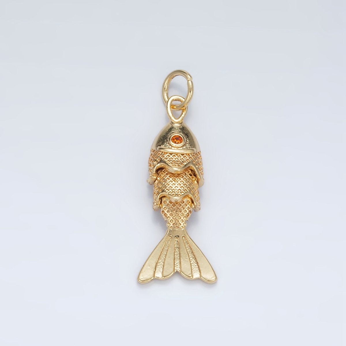 14K Gold Filled 9mm Orange CZ Multidimensional Textured Fish Sea Animal Charm | AF1525 AF1526