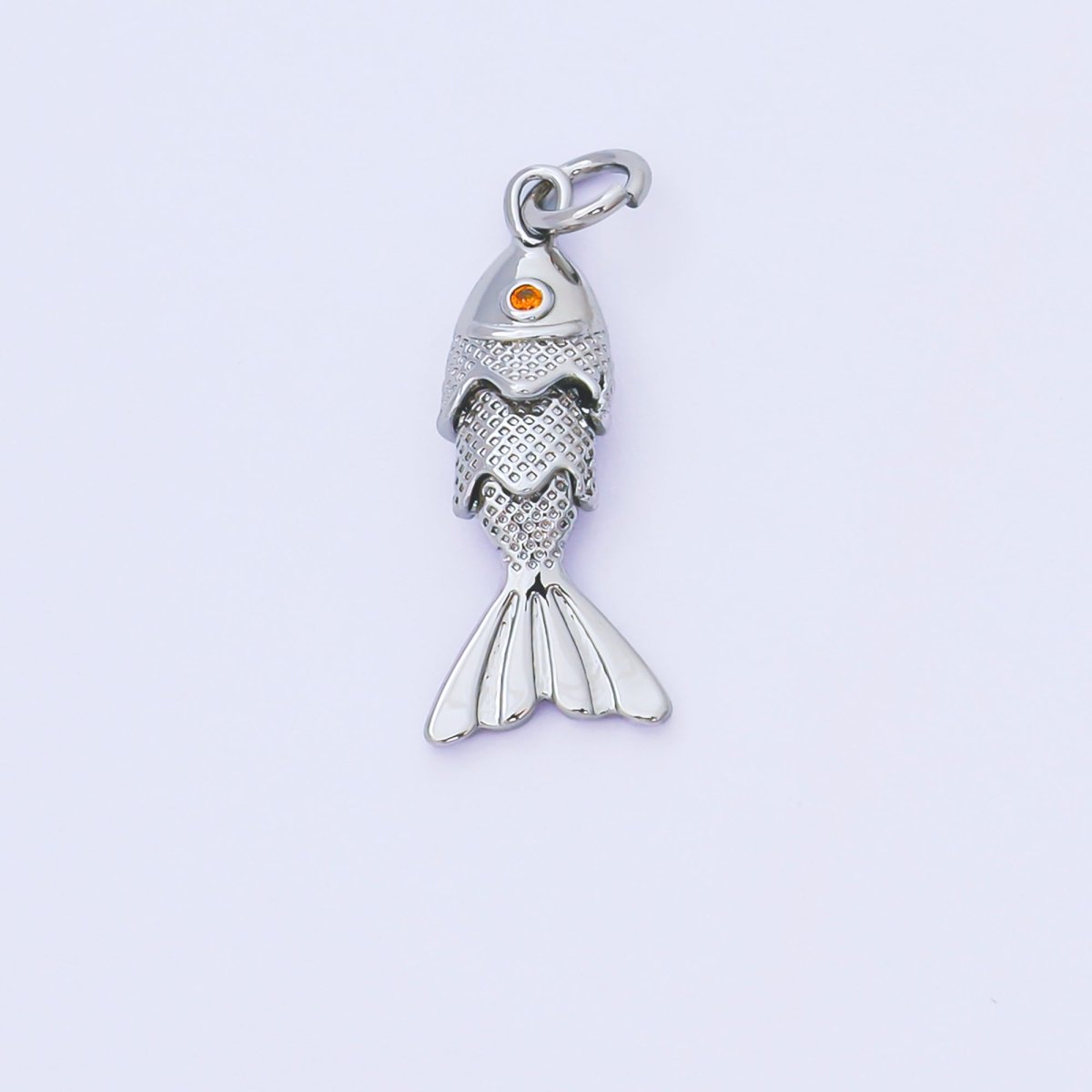 14K Gold Filled 9mm Orange CZ Multidimensional Textured Fish Sea Animal Charm | AF1525 AF1526