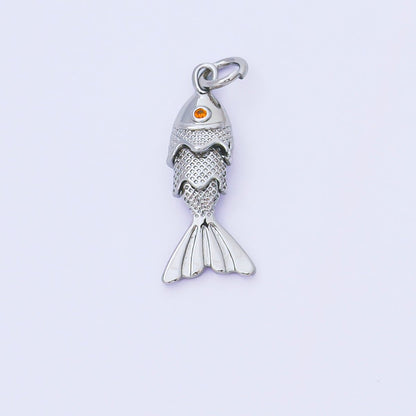 14K Gold Filled 9mm Orange CZ Multidimensional Textured Fish Sea Animal Charm | AF1525 AF1526