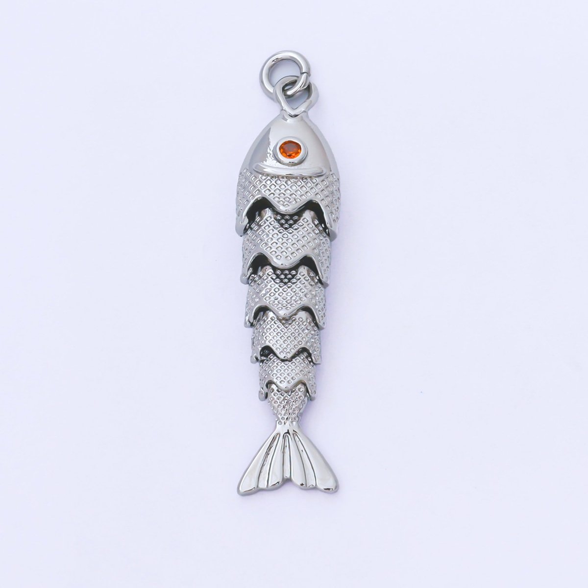 14K Gold Filled 9mm Orange CZ Multidimensional Textured Fish Sea Animal Charm | AF1525 AF1526
