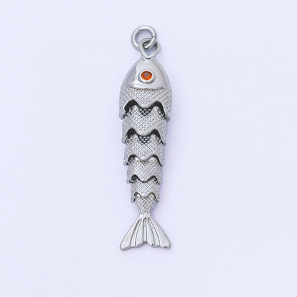 14K Gold Filled 9mm Orange CZ Multidimensional Textured Fish Sea Animal Charm | AF1525 AF1526