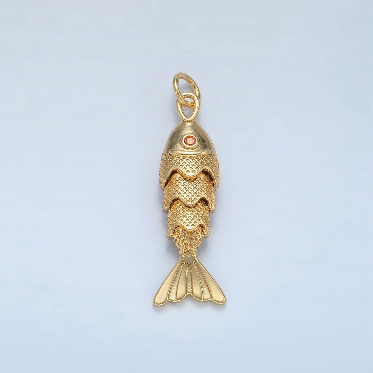 14K Gold Filled 9mm Orange CZ Multidimensional Textured Fish Sea Animal Charm | AF1525 AF1526
