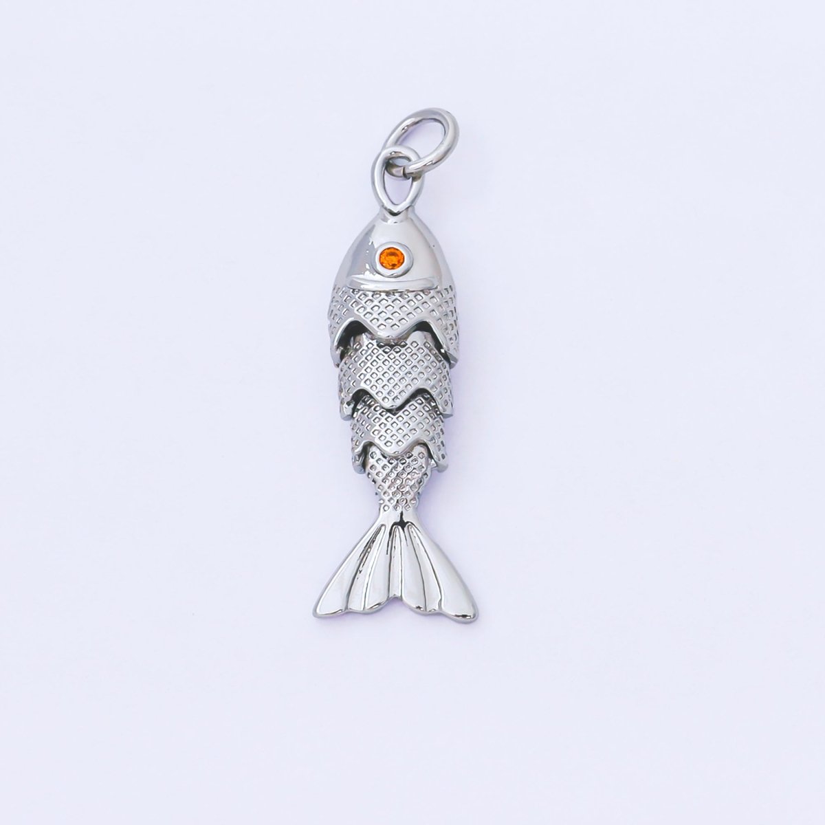 14K Gold Filled 9mm Orange CZ Multidimensional Textured Fish Sea Animal Charm | AF1525 AF1526