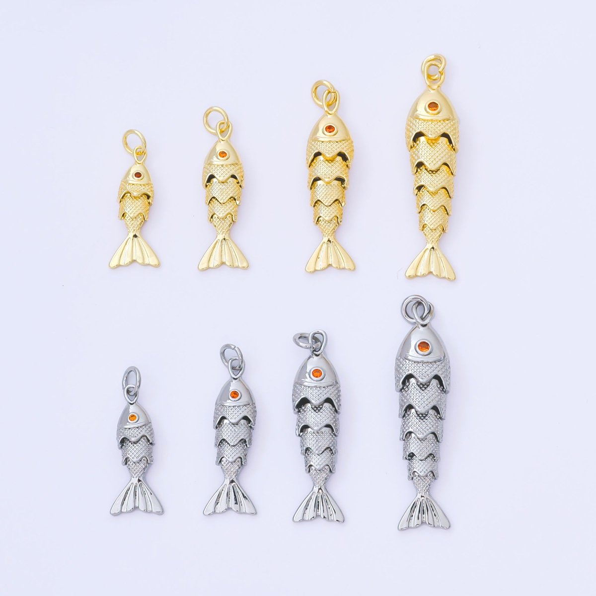 14K Gold Filled 9mm Orange CZ Multidimensional Textured Fish Sea Animal Charm | AF1525 AF1526