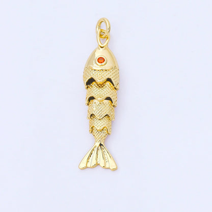 14K Gold Filled 9mm Orange CZ Multidimensional Textured Fish Sea Animal Charm | AF1525 AF1526