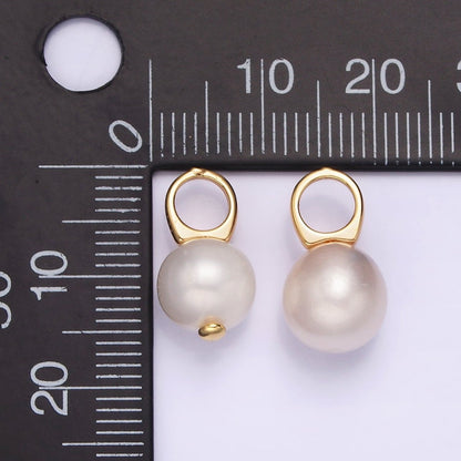 14K Gold Filled 9mm Round Sphere Ball White Freshwater Pearl Drop Personalized Earring Pendant | P1605 P1606