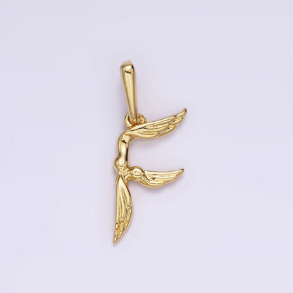 14K Gold Filled A-Z Initial Letter Angel Wings Inspired Charm Personalized Alphabet Pendant | A-976-A-988