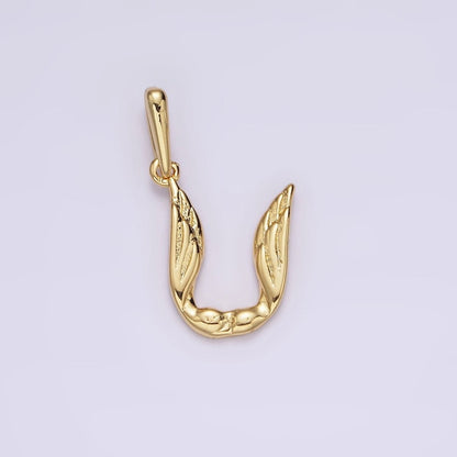14K Gold Filled A-Z Initial Letter Angel Wings Inspired Charm Personalized Alphabet Pendant | A-976-A-988
