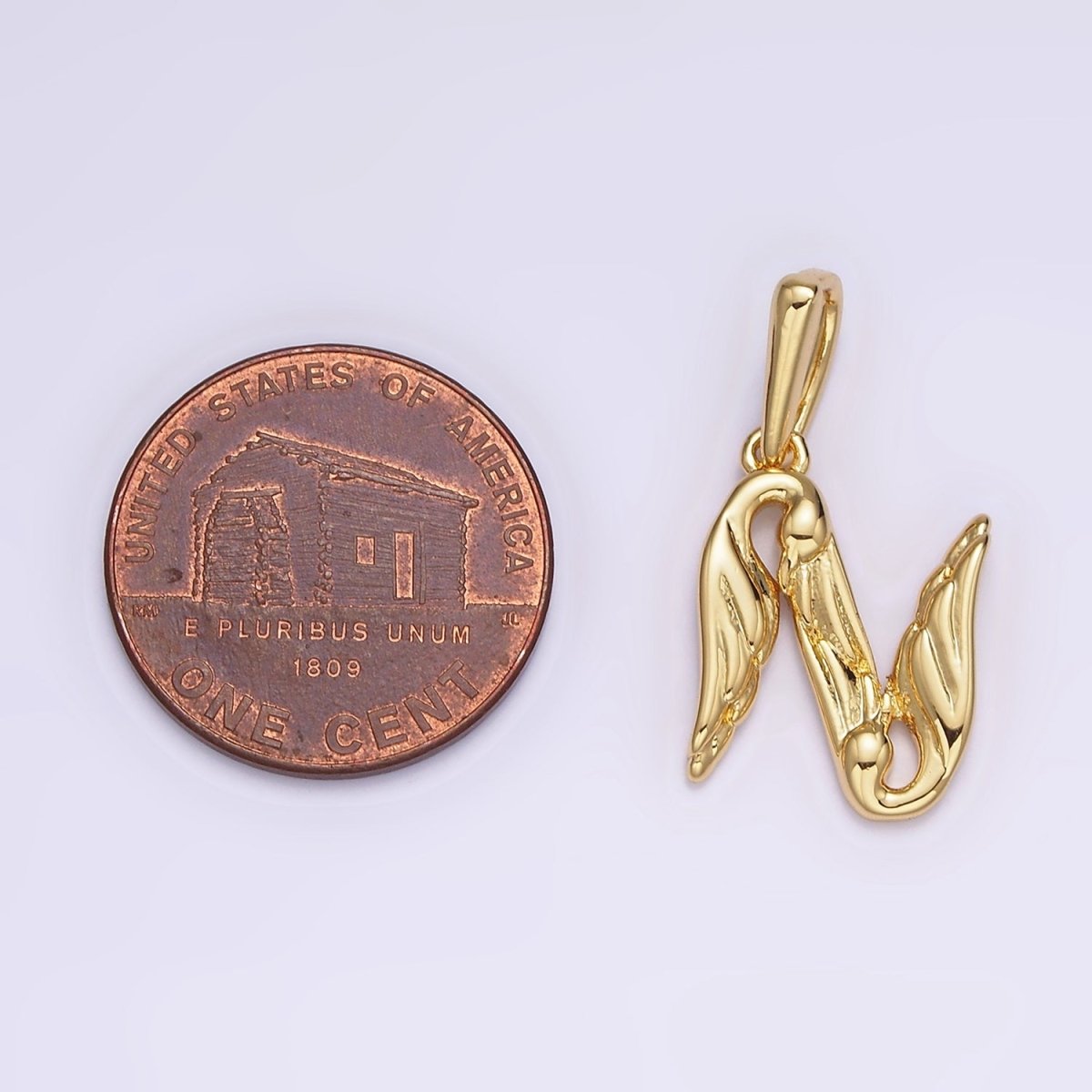 14K Gold Filled A-Z Initial Letter Angel Wings Inspired Charm Personalized Alphabet Pendant | A-976-A-988