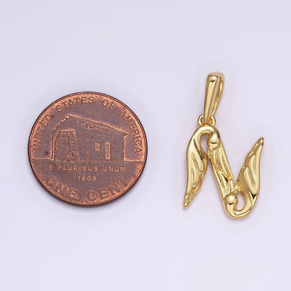 14K Gold Filled A-Z Initial Letter Angel Wings Inspired Charm Personalized Alphabet Pendant | A-976-A-988