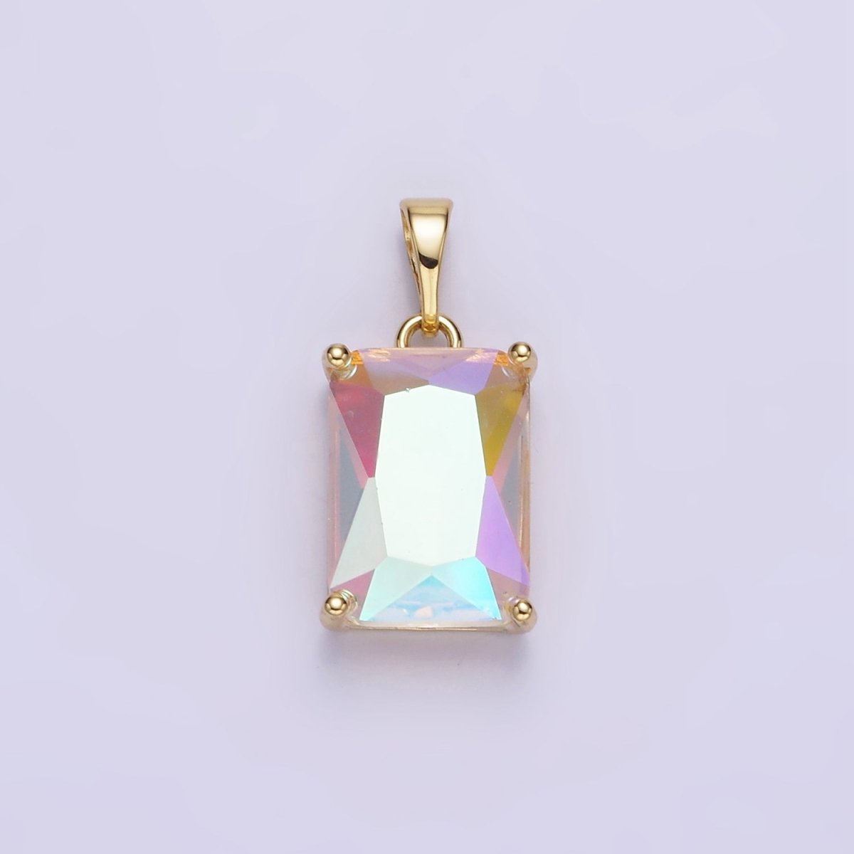 14K Gold Filled AB Iridescent CZ Baguette Pendant | AA758
