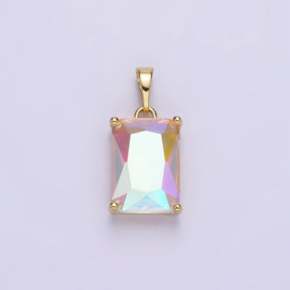 14K Gold Filled AB Iridescent CZ Baguette Pendant | AA758