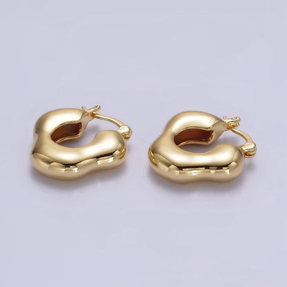 14K Gold Filled Abstract Cloud Dome French Lock Latch Hoop Earrings | AE629