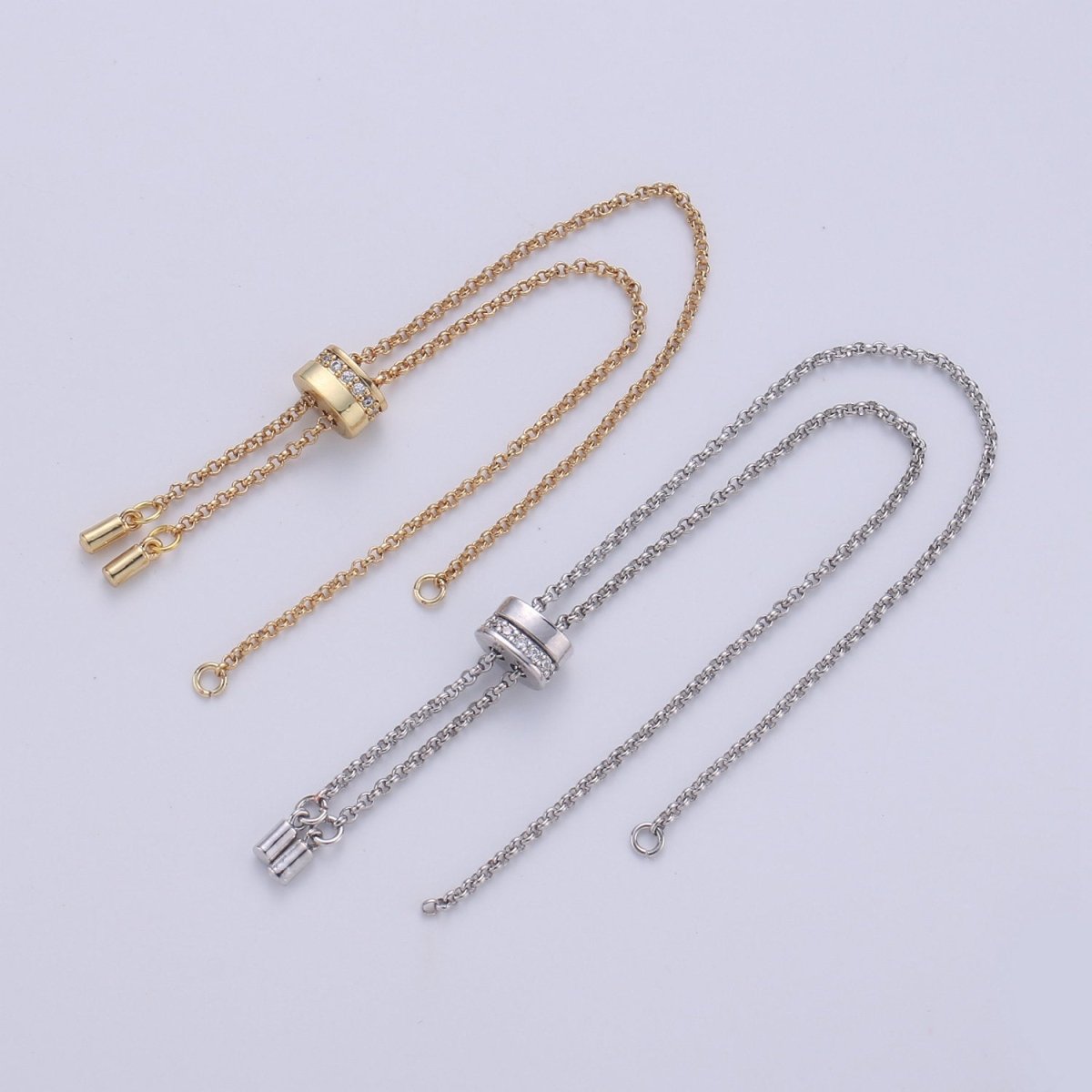 14k Gold Filled Adjustable Bracelet Half finished Chain Bracelet rubber stopper Silver Rolo Chain Wholesale 1pc K-843 K-844