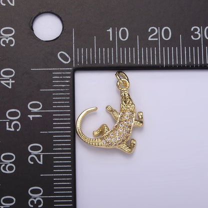 14K Gold Filled Alligator Crocodile Lizard Animal Micro Paved CZ Charm | AG257