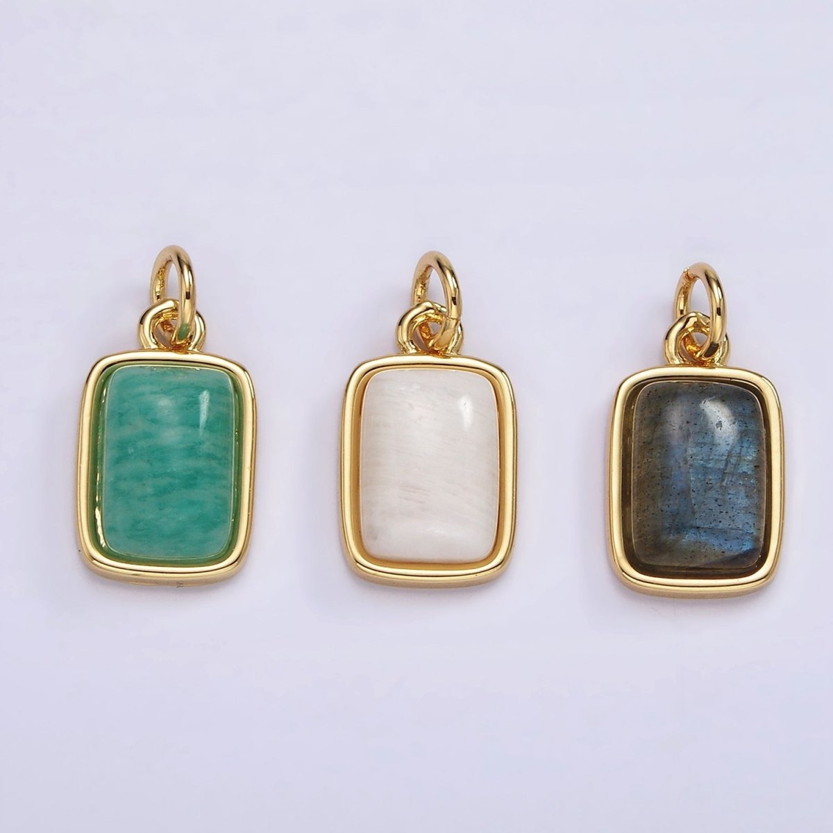 14K Gold Filled Amazonite, Moonstone, Labradorite Rectangular Bezel Charm | AG-540 - AG-542