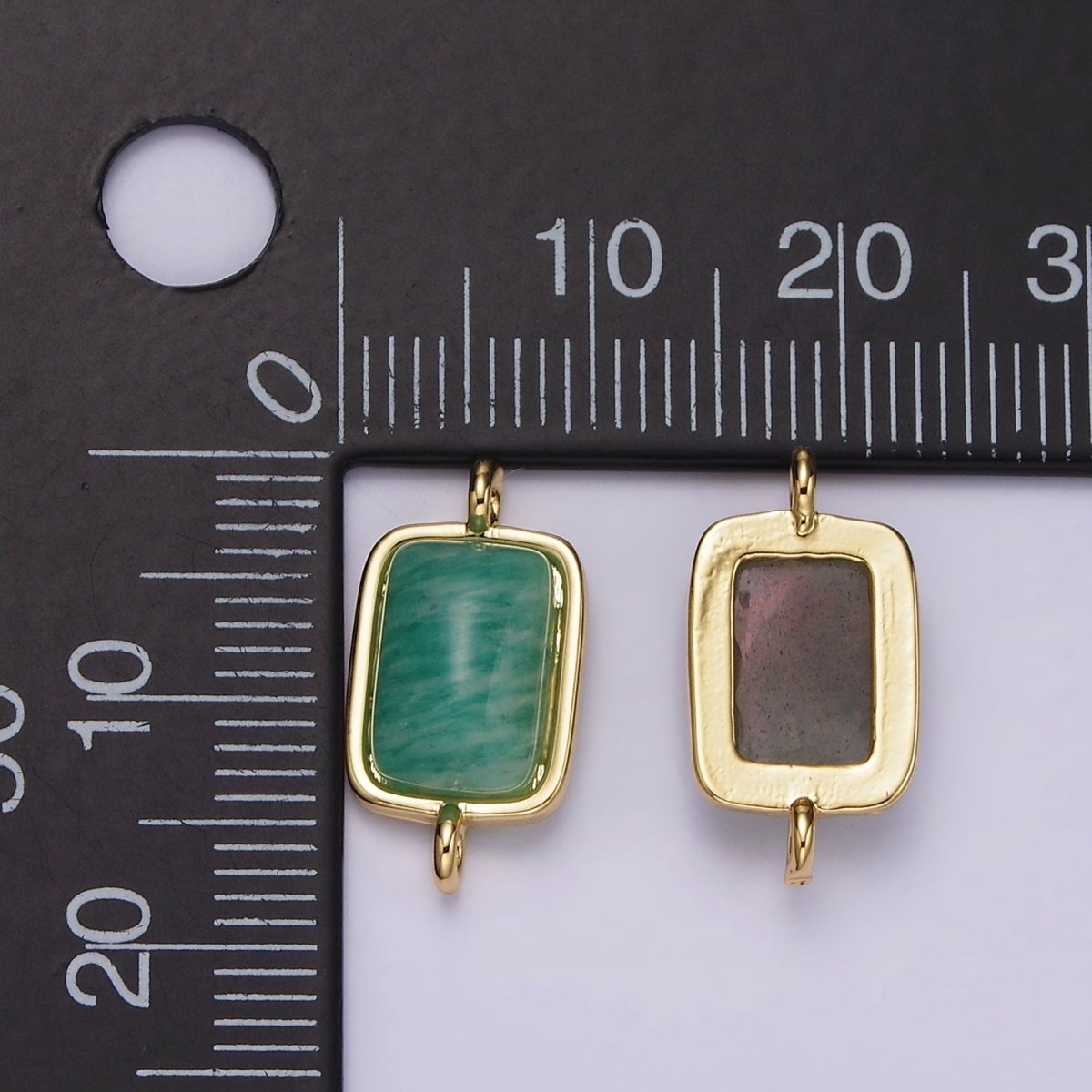14K Gold Filled Amazonite, Moonstone, Labradorite Rectangular Bezel Connector | G222 - G224