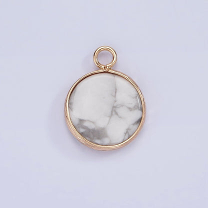 14K Gold Filled Amazonite, Pink Quartz, Onyx, Howlite, Blue Lapis Round Bezel Charm | N1691 - N1695