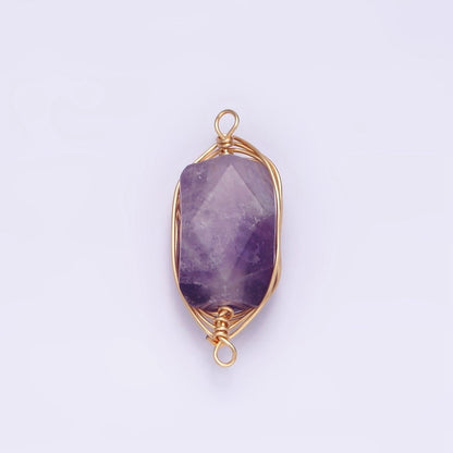 14K Gold Filled Amethyst, Prehnite, Amazonite, Clear Quartz, Rose Quartz Wire Wrapped Connector | G044 - G048