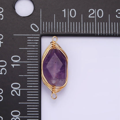14K Gold Filled Amethyst, Prehnite, Amazonite, Clear Quartz, Rose Quartz Wire Wrapped Connector | G044 - G048