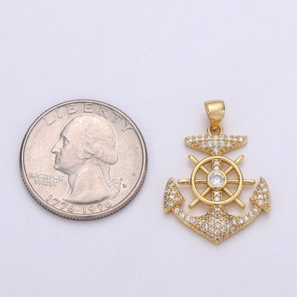 14K Gold Filled Anchor Pendant Craft Supplies For Necklace Bracelet Jewelry Making Micro Pave Sailor Charm J-001