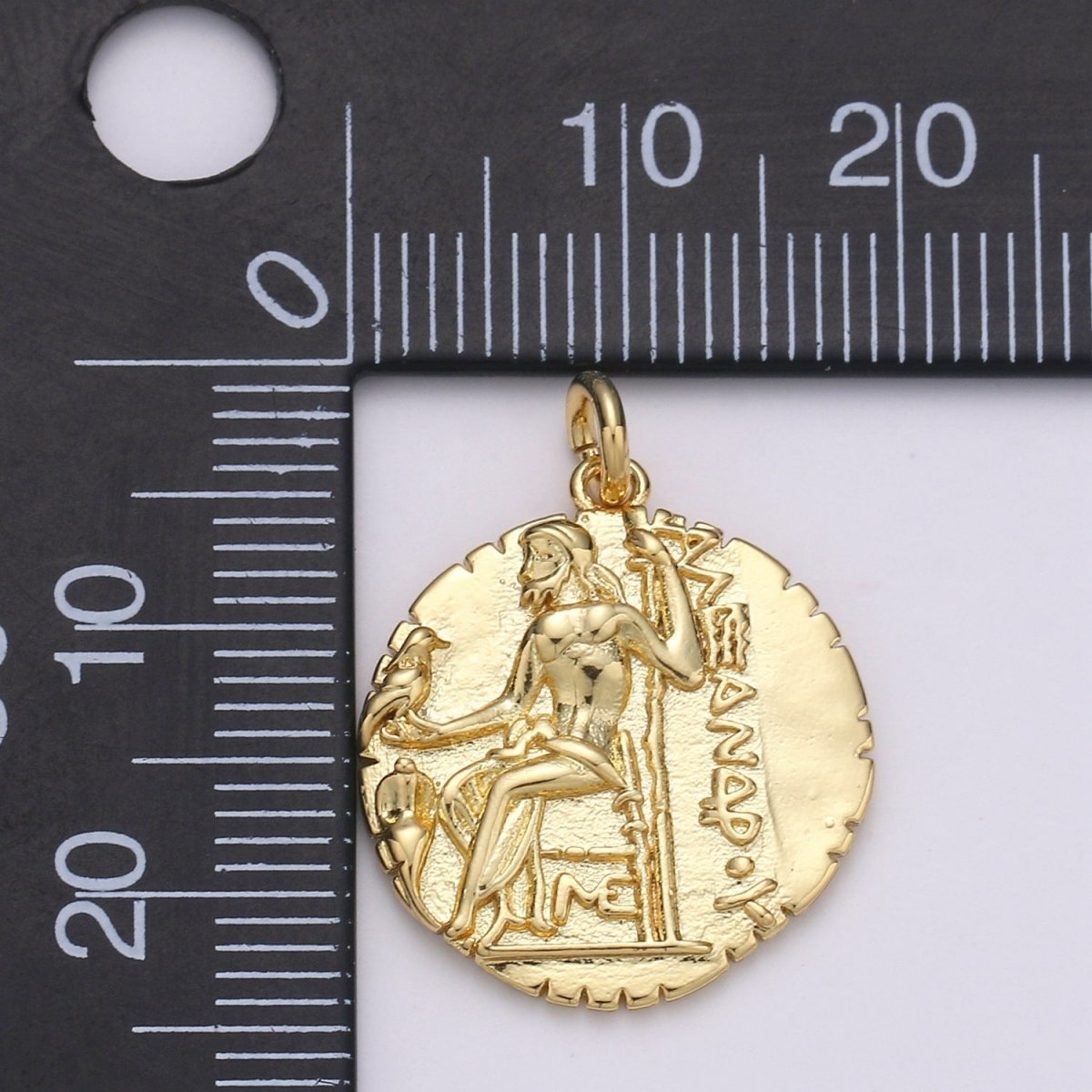 14K Gold Filled 14.5mm Ancient Greek Warrior Alexander the Great Coin Round Charm | D151