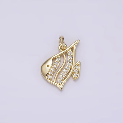 14K Gold Filled Angel Fish Finding Memphis 15mm Micro Paved CZ Moorish Idol Open Charm Deep Sea | AG191