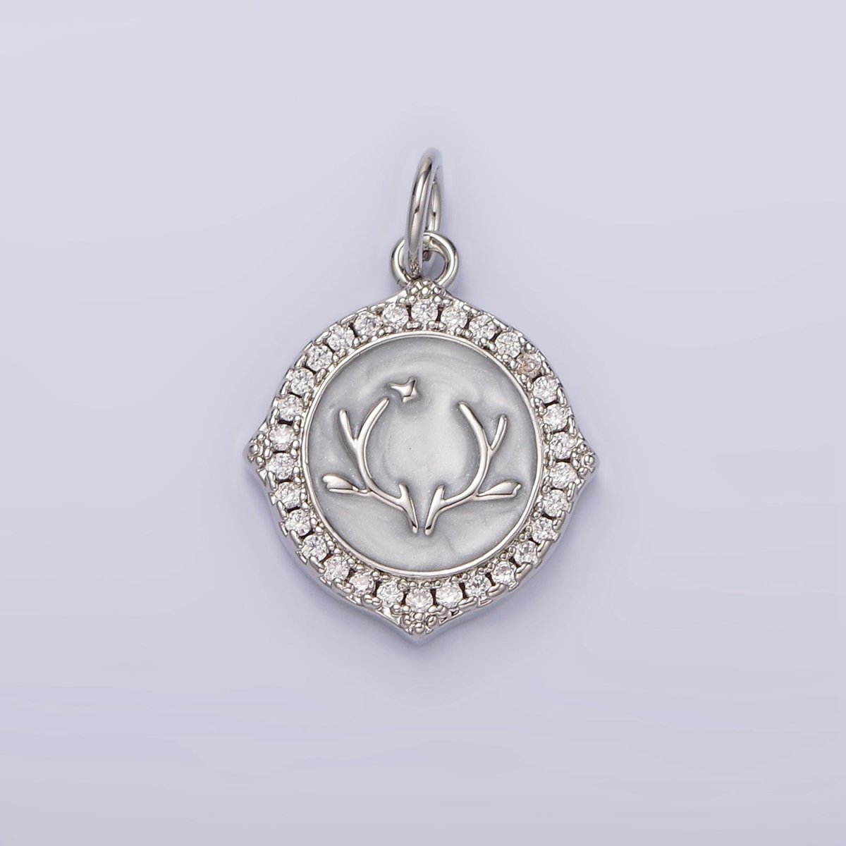 14K Gold Filled Antler Leaf Star Glitter White Enamel Clear CZ Micro Paved Round Charm in Gold &amp; Silver | N1167 N1168