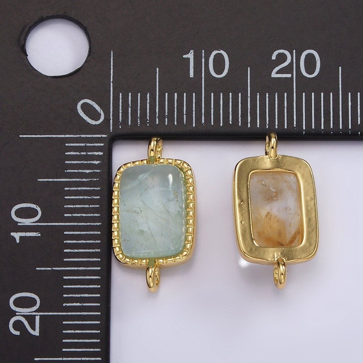 14K Gold Filled Aquamarine, Citrine Gemstone Rectangular Dotted Connector | G255