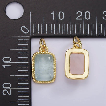 14K Gold Filled Aquamarine, Citrine, Rose Quartz Rectangular Dotted Bezel Charm | AG587 - AG588