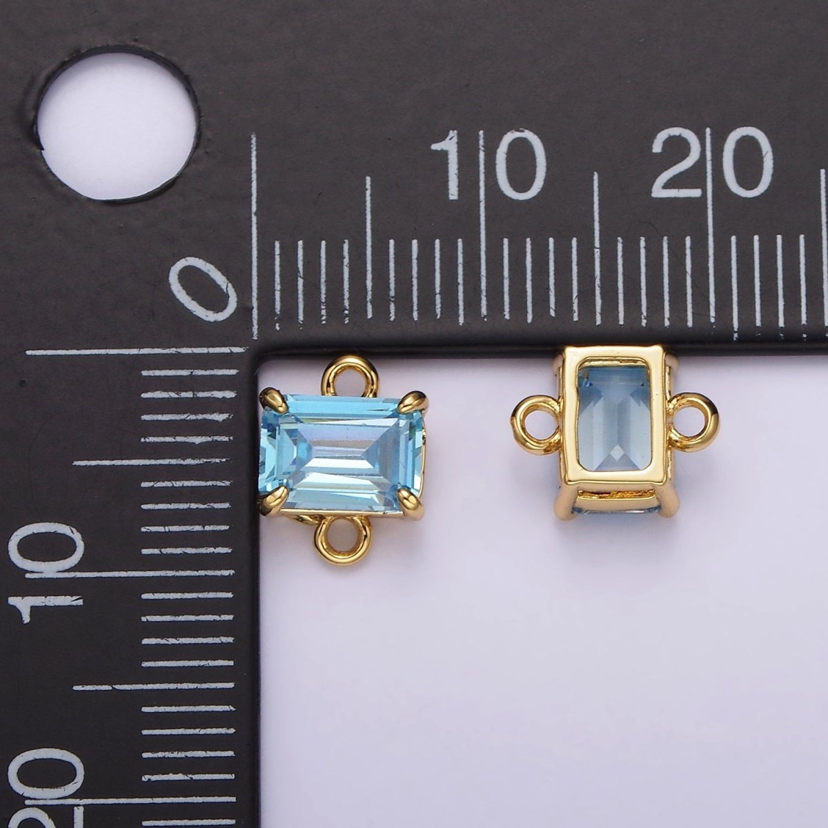 14K Gold Filled Baby Blue Baguette CZ Minimalist Connector | G824