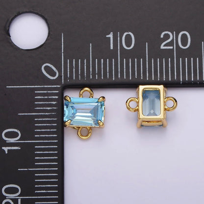 14K Gold Filled Baby Blue Baguette CZ Minimalist Connector | G824