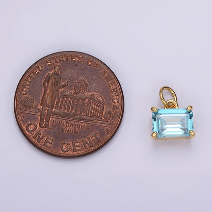 14K Gold Filled Natural Baby Blue Baguette CZ Oval Bezel Minimalist Charm | AG562