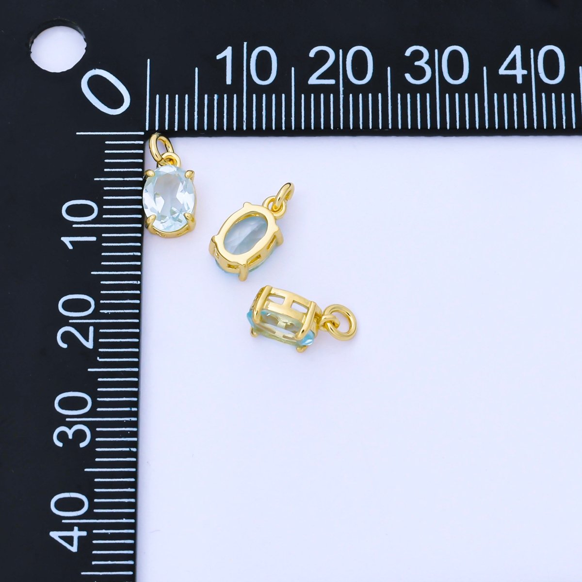 14K Gold Filled Baby Blue CZ Oval Minimalist Add-On Charm | AC841
