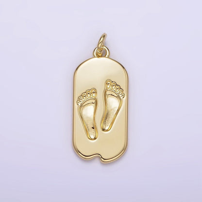 14K Gold Filled Baby Footprint Chipped Oval Tag Charm | AG308