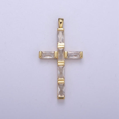 14k Gold Filled Baguette Cross Pendant Cz Charm H-363