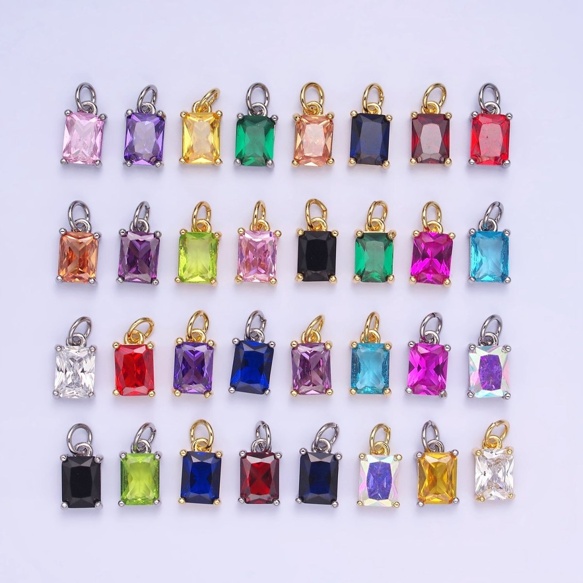 14K Gold Filled Baguette CZ Birthstone Add-On Charm in Gold &amp; Silver | W729 - W744