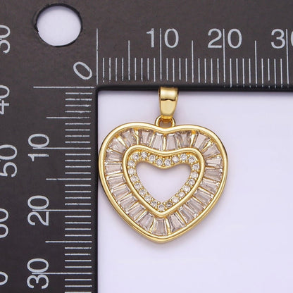 14K Gold Filled Baguette CZ Heart Pendant Charm | J-533